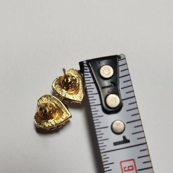 Monet Gold Heart Stud Earrings - Picture 4 of 5